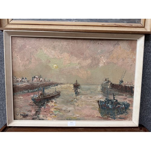 312 - William Davies, two London Scenes, oil on board, framed