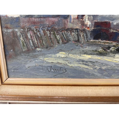 312 - William Davies, two London Scenes, oil on board, framed