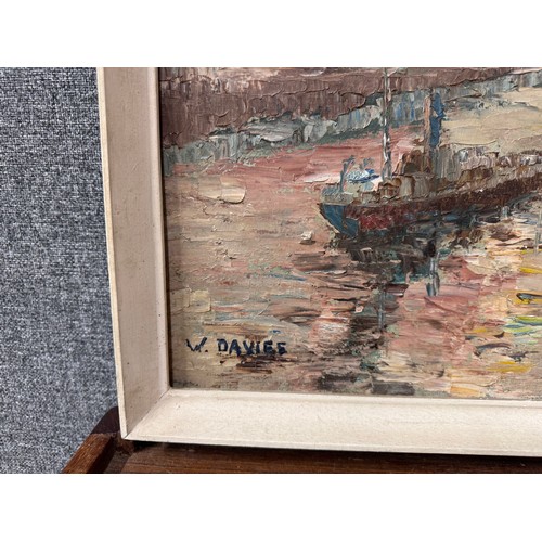 312 - William Davies, two London Scenes, oil on board, framed