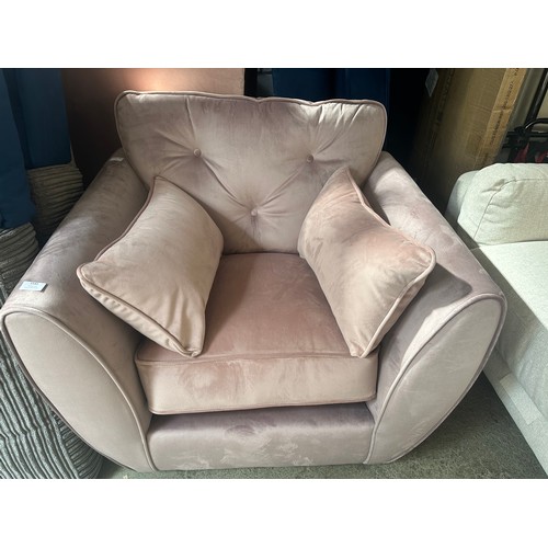 1541 - A lilac/pink Hoxton armchair, sofa parts and footstools