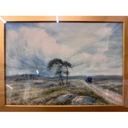 320 - W. Baker, horse and caravan on a country road, watercolour,  framed