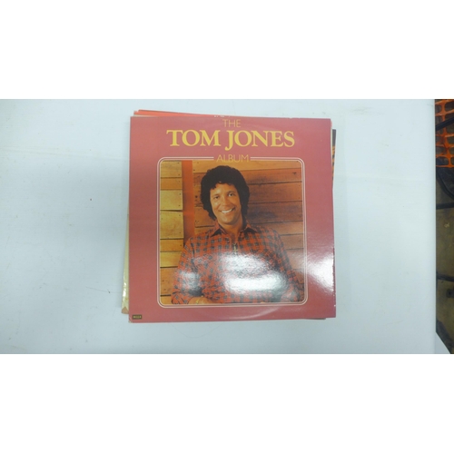 2130 - A large box of LP records including Tom Jones, Jennifer Rush, Shirley Bassey, The Inkspots, etc.