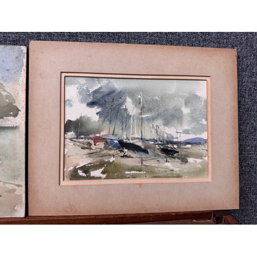 326 - Anne Yates, two harbour scenes, watercolour, unframed