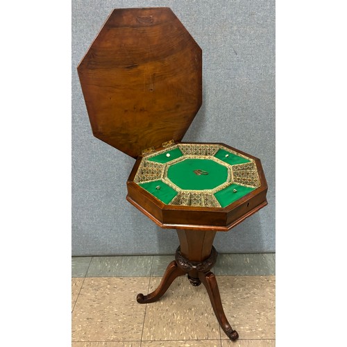 96 - A Victorian inlaid figured walnut trumpet shaped lady's sewing table