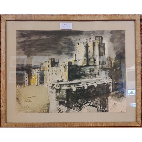 343 - John Piper C.H. (British 1903-1992), View of Windsor Castle, lithograph, 36cms x 27cms