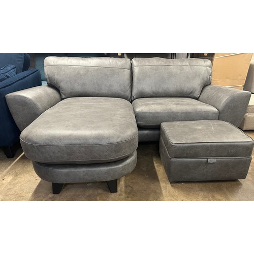 1408 - A charcoal Alcantara L shaped sofa and storage footstool, brand new RRP £1598