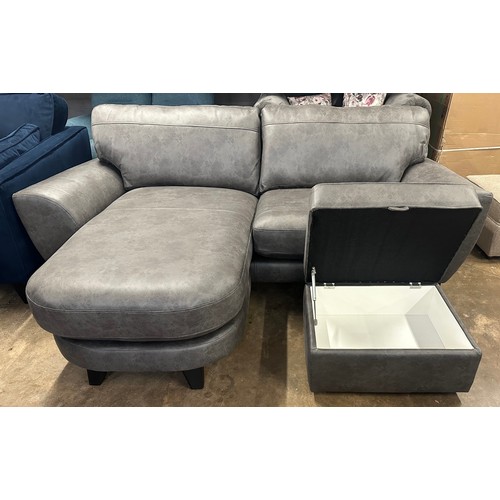 1408 - A charcoal Alcantara L shaped sofa and storage footstool, brand new RRP £1598