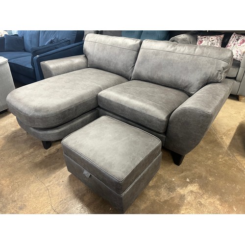 1408 - A charcoal Alcantara L shaped sofa and storage footstool, brand new RRP £1598