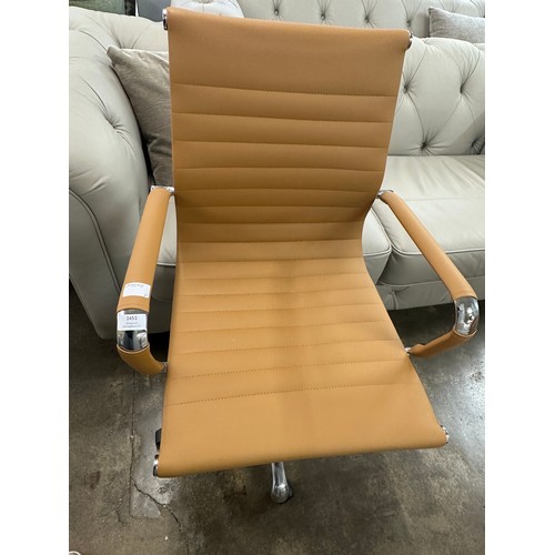 1451 - Eames style office chair with tan leather, brand new