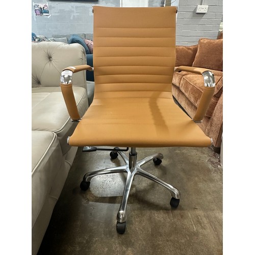 1451 - Eames style office chair with tan leather, brand new