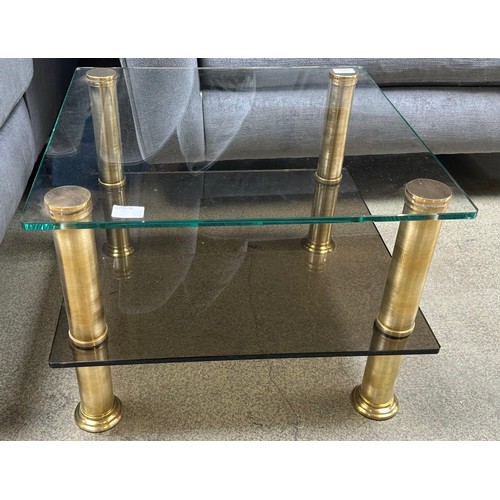 1543 - A coffee table with brushed brass legs and tempered glass