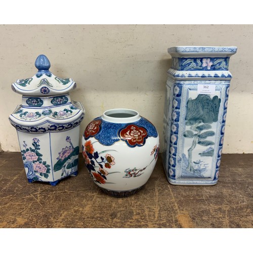 362 - Three oriental style porcelain vases