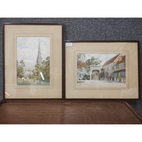 332 - Edwin Pascoe-Holman, Two Salisbury scenes, watercolour, framed