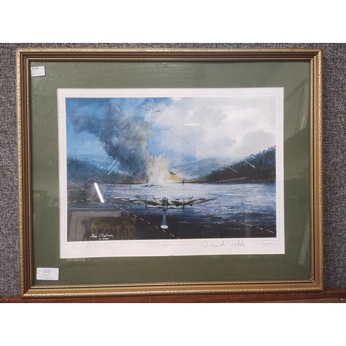 333 - A signed limited edition Roy Chapman print, Daring Dambusters, also signed by Richard Todd, framed