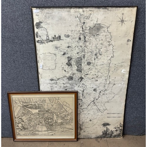 359 - Two maps, City of Nottingham and Nottinghamshire, framed