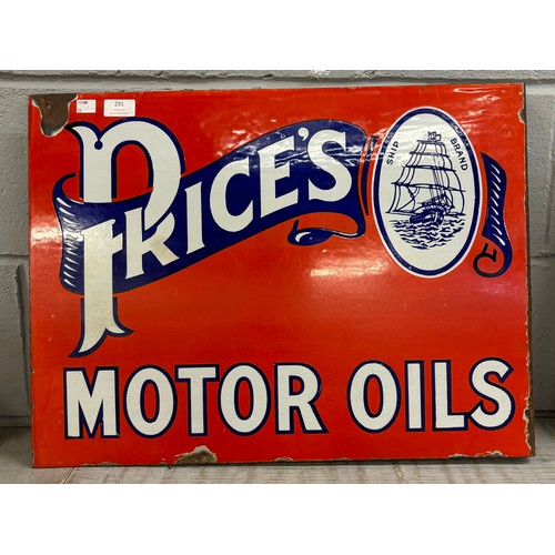 291 - An enamelled metal Prices Motor Oils double-sided advertising sign