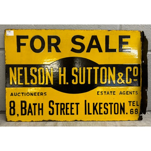 299 - An enamelled double sided metal Nelson H. Sutton & Co, Auctioneers, Estate Agents For Sale sign