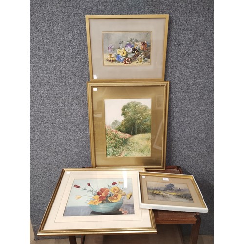 345 - Four assorted British School watercolours, framed