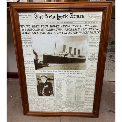 352 - A Titanic New York Times newspaper print, framed