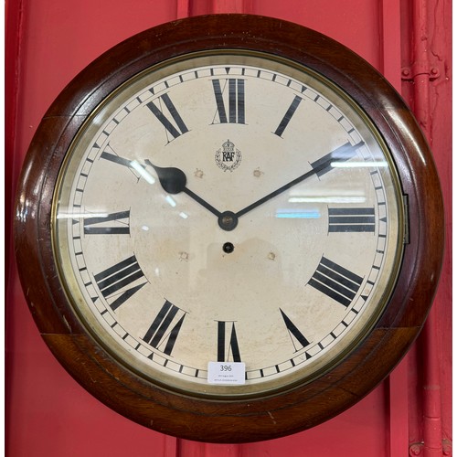 396 - A large early 20th Century mahogany circular R.A.F. fusee wall clock (dial diameter 35cms)