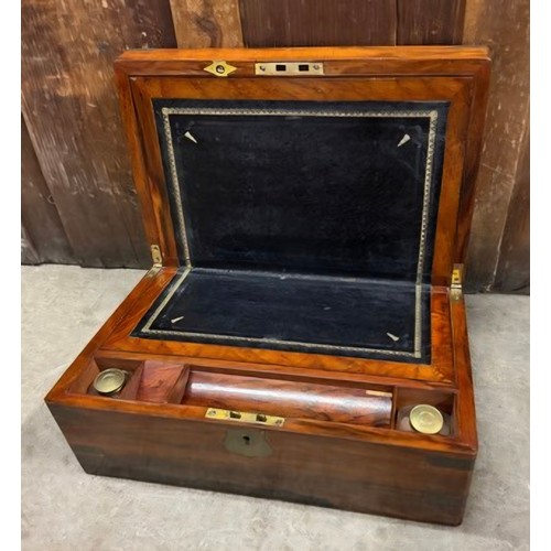 390 - A Victorian rosewood and brass mounted writing slope