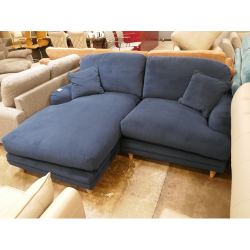 1311 - A large blue velvet L shaped sofa, brand new RRP £1199