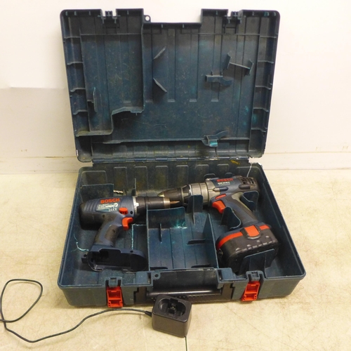 2025 - A pair of cordless Bosch power drills including  a Bosch GSR 18V drill and a Bosch GSB 18VE-2, 18V d... 