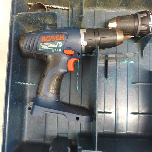 2025 - A pair of cordless Bosch power drills including  a Bosch GSR 18V drill and a Bosch GSB 18VE-2, 18V d... 