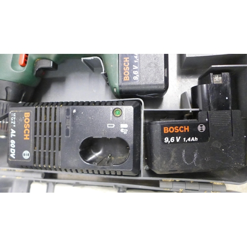 2026 - A Bosch PSR9-6VE5-2 drill with 2 batteries and charger and a Ferm FCD2400I drill with 2 batteries an... 