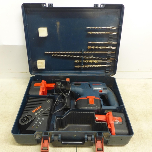 2032 - A Bosch GBH-24V Boschhammer cordless SDS-Plus hammer drill with 3 batteries and charger in case