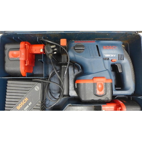 2032 - A Bosch GBH-24V Boschhammer cordless SDS-Plus hammer drill with 3 batteries and charger in case