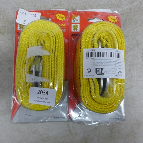 2034 - Four 3 ton towing ropes/lifting slings