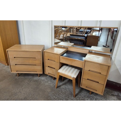 10 - A Stag C-Range oak chest of drawers and dressing table and Meredew stool