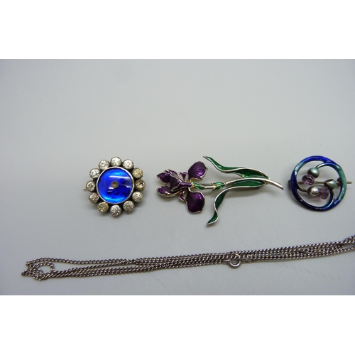 1011 - A Charles Horner silver brooch and pendant, both a/f, and two other brooches