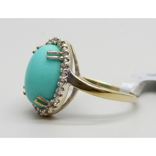 1018 - A silver gilt turquoise and topaz ring, T/U