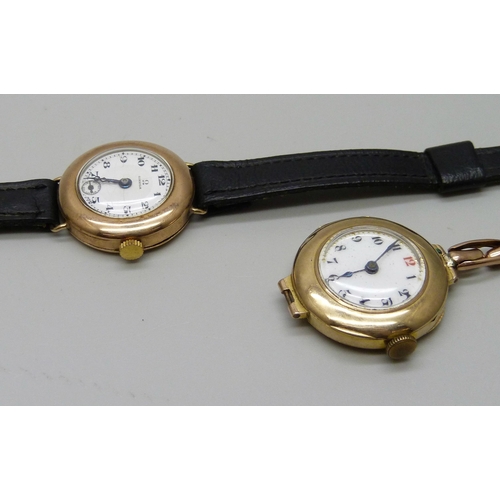 1024 - Two lady's 9ct gold cased wristwatches, one Omega with enamel dial, movement numbered 7603296, the o... 