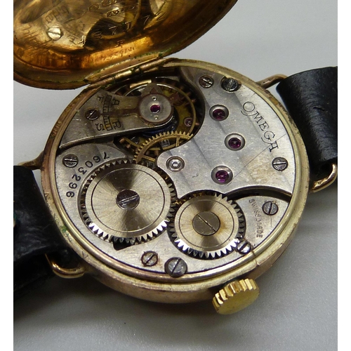 1024 - Two lady's 9ct gold cased wristwatches, one Omega with enamel dial, movement numbered 7603296, the o... 