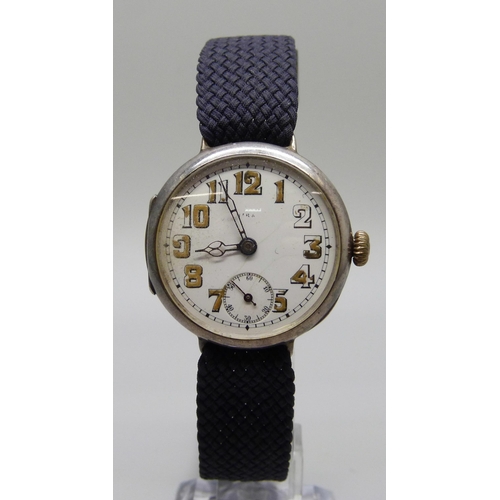 1025 - A silver cased Rolex WWI pilot/military officers trench wristwatch, London import mark for 1915, inn... 