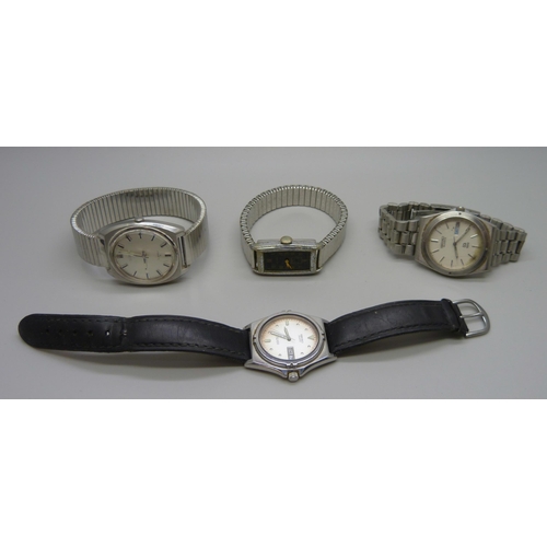 1026 - Three Seiko wristwatches and a Cyma wristwatch lacking dial