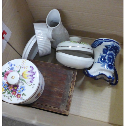 1050 - A mixed lot comprising a small wooden box of vintage marbles, a wooden cutlery case, mixed china, a ... 