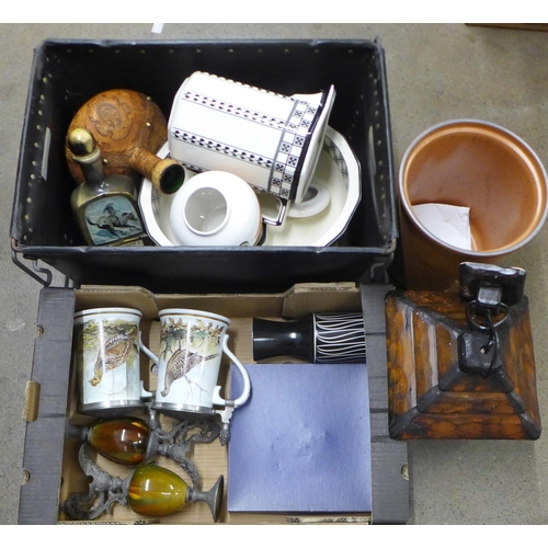 1053 - A Royal Doulton toilet set, a large breadcrock, other vases and tankards (2 boxes), **PLEASE NOTE TH... 