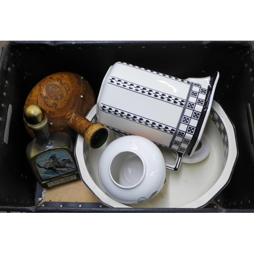 1053 - A Royal Doulton toilet set, a large breadcrock, other vases and tankards (2 boxes), **PLEASE NOTE TH... 