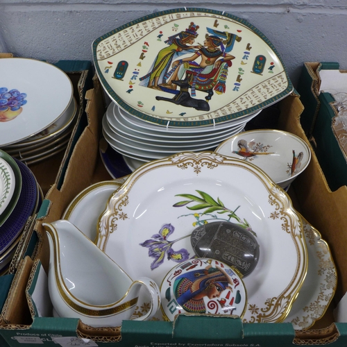 1060 - Two boxes of dinnerwares and a small collection of Egyptian tourist trade souvenirs and china **PLEA... 