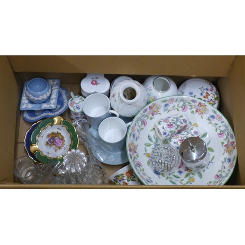 1064 - A mixed lot of china, glass and plated items including Royal Crown Derby, Minton Haddon Hall, Royal ... 