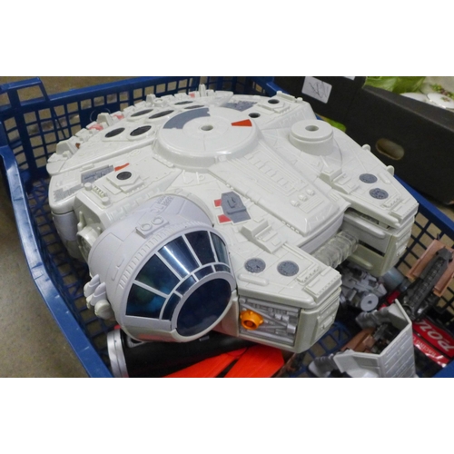 1066 - A Star Wars Millenium Falcon, light sabres, other Star Wars items, a bagatelle board, a toy shop til... 