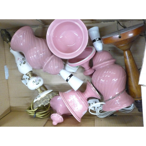 1077 - Six boxes of mixed glass and china including retro, vases, table lamps, etc. **PLEASE NOTE THIS LOT ... 