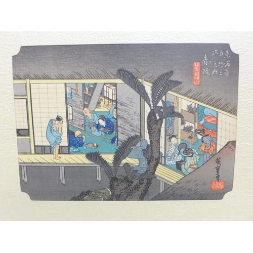 605 - A Japanese woodblock print, after Hiroshige, 53 stations #37, framed