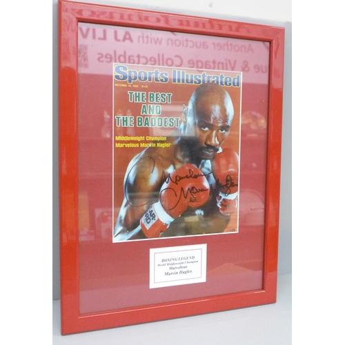 608 - A Marvin Hagler signed display, no COA