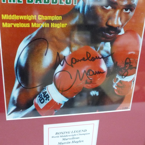 608 - A Marvin Hagler signed display, no COA