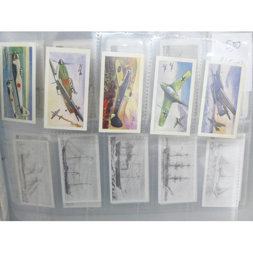 624 - Cigarette cards; 6 complete sets, Dominion Old Ships 1st-4th, Wills Strange Craft, Les Freres Aircra... 